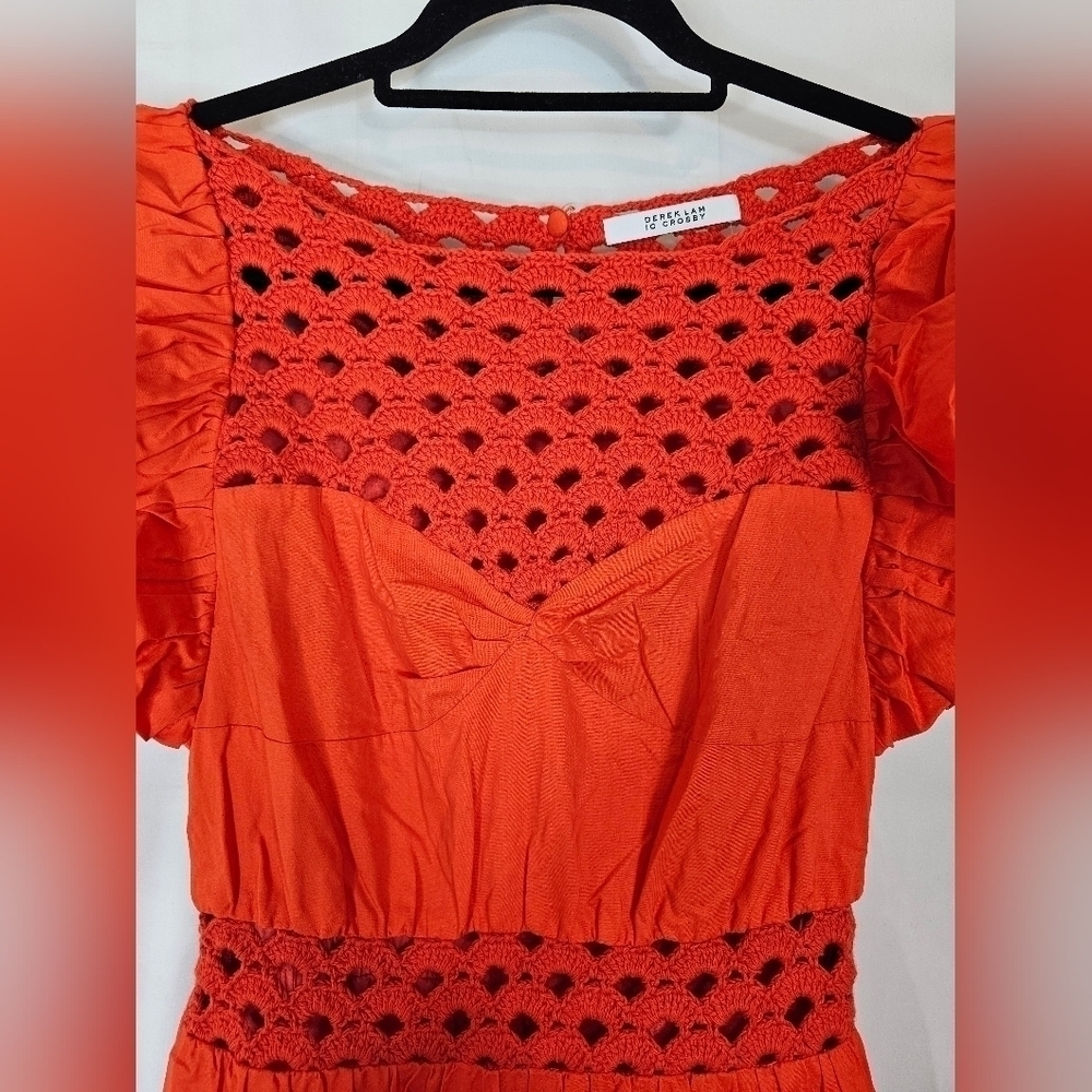 10 Crosby Derek Lam size 2 Coral ruffle midi dress crochet sweetheart NWOT - Picture 2 of 6
